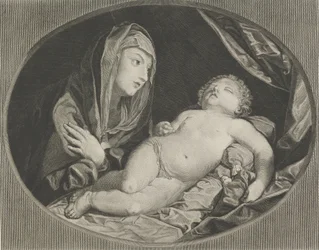 La Virgen con los brazos cruzados sobre su pecho mirando al niño Cristo dormido, en..., 1770-1834