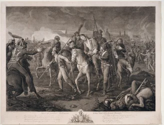 Mort du General Alexis Melissin (1759-1813) a Dresde, en 1813 - Muerte del General Aleksey Melissino el 26 de agosto de 1813 - Krueger, Ephraim Gottlieb (1756-1834) - 1813 - Aguafuerte - 68,4x88,8 - Colección privada