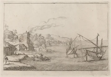 Paisaje costero con barcos anclados