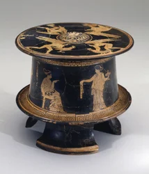 Píxide de figuras rojas, Ática, c.430 a.C.