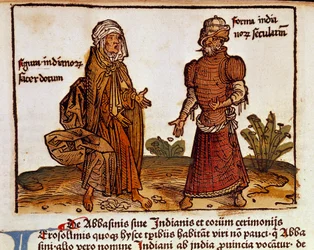Descripción de trajes albaneses: un sacerdote y un laico. Página tomada del libro de viajes 