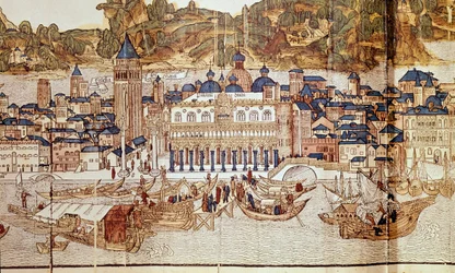 Vista de Venecia (Palacio Ducal, Plaza de San Marcos) (xilografía)