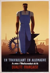 Cartel propagandístico francés del STO (organización de trabajo obligatorio creada en 1943 durante la ocupación alemana de Francia)