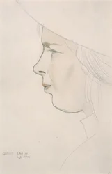 Retrato de la hermana del artista, Gladys Laughton, 8 de agosto de 1909 (lápiz y aguada de color)