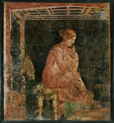 Una mujer sentada de Pompeya, Italia (mural)