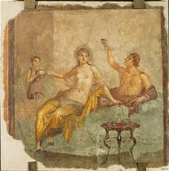 Escena de banquete: joven y cortesana