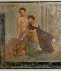 Fragmento de un mural de Pompeya: escena mística ...