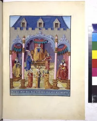 Página completa: Emperador Carlos V entronizado, c.1515 (pintura al temple)