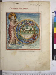 Página completa: Dios creando el cielo y la tierra (dibujo a bolígrafo de color)