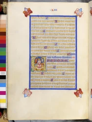 Página completa: texto enmarcado con inicial historiada "A": La corona de espinas (miniatura)