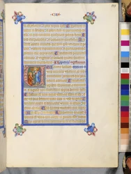 A toda página: texto enmarcado con "U" inicial historiada: Noli me tangere