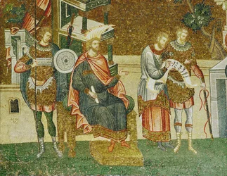 El gobernador Cyrenus, un guardia y los funcionarios que leen la lista del censo general.