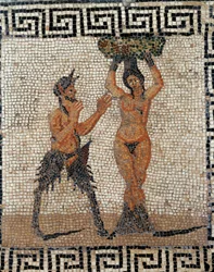 Sátiro y ninfa. Mosaico de Pompeya, Italia