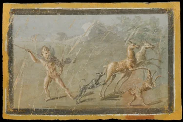 Escena de una caceríaHerculano, casa de los CerfAlrededor de 60-80 ...