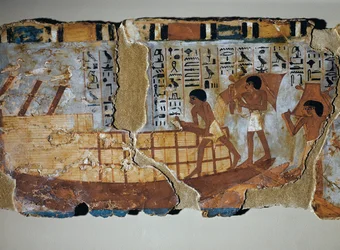 Esclavos cargando trigo en un barco ...