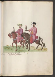 La corte de un pachá: dos cetreros a caballo