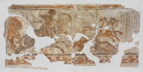 Pintura mural que representa una escena de caza de burros salvajes ...