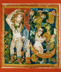 Tapiz de lana con el Dios Dionysos ...