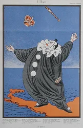 Caricatura de Benito Mussolini (1883-1945), de la revista "Simplicissimus". 8 de febrero de 1926 (litografía en color)