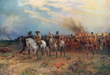Cromwell en Marston Moor (litografía en color)