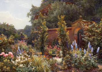 Herbaceous Border at Hampton-in-Arden Manor, Warwickshire (litografía en color)