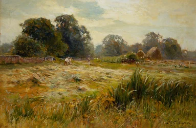 Volteando el heno, cerca de Epping, Essex