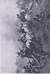 Captura de la batería francesa por el 52º Regimiento de Infantería Ligera de Oxfordshire en Waterloo 18 de junio de 1815, ilustración de British Battles on Land and Sea, 1915
