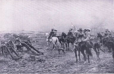 El príncipe Rupert en la batalla de Marston, 2 de julio de 1644, ilustración de British Battles on Land and Sea, 1915