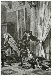 Escena de Hamlet, siglo XIX (grabado en blanco y negro)