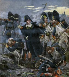 General Pierre Cambronne (1770-1842) junto a sus tropas en la Batalla de Waterloo - grabado después de Delahaye, Ernest Jean (1855-1921)