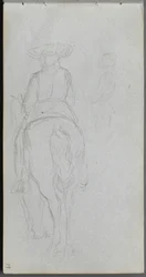 Cuaderno de bocetos, página 19: Estudio de una figura a caballo vista desde atrás