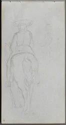 Cuaderno de bocetos, página 19: Estudio de una figura a caballo vista desde atrás