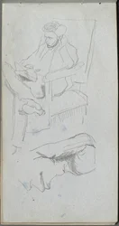 Cuaderno de bocetos, página 24: Figura masculina sentada