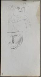 Cuaderno de bocetos, página 47: Estudios de tres rostros