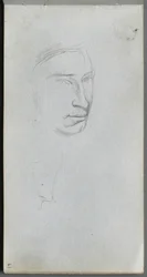 Cuaderno de bocetos, página 61: Rostro, 3/4 vista de perfil