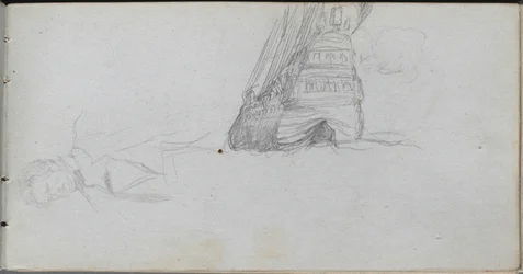 Cuaderno de bocetos, página 84: Estudio de figura, Estudio de un barco