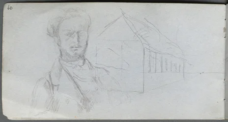 Cuaderno de bocetos, página 99: Estudio de Figura, Edificio