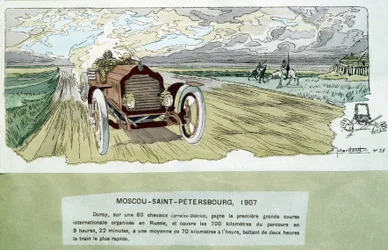 Carrera de autos: Moscú - San Petersburgo, circa 1900