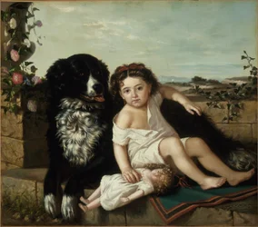 Retrato de una niña con un perro