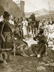 David, rey de Escocia, imparte justicia, ilustración de 