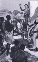 Predicando a los Makololo: Livingstone (ilustración de Cassells Romance of Famous Lives, c.1940)