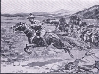 La captura de la escolta: la atrevida incursión del teniente Bateman (ilustración de After Pretoria: The Guerilla War, 1902)