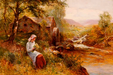 Una joven recogiendo flores de primavera