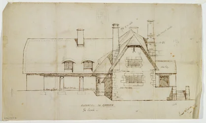 Elevación del jardín de la cabaña, Sapperton, 14 de junio de 1902