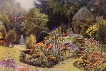 El jardín japonés de la abadía de Rufford (litografía en color)