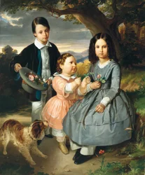 Retrato de grupo de niños, por Moser, Ernst Christian (1815-1867). Óleo sobre lienzo