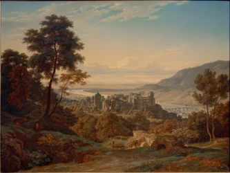 Heidelberg, castillo y ciudad desde el este con vista a la llanura del Rin