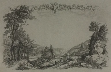 Seis vistas del castillo de Heidelberg: portada, escena de caza