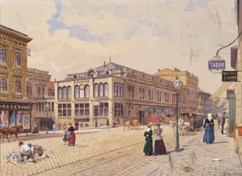 Schwendergasse en Viena con el Coliseo de Schwender