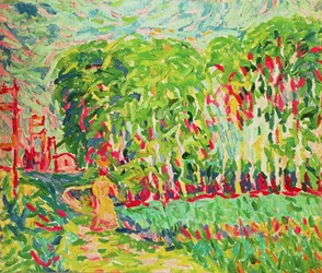 Una mujer en un bosque de abedules